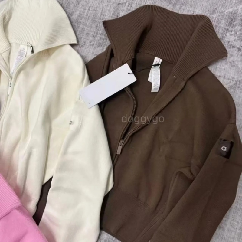Women Designer Knit Set Scholar Knit Cropped Full Zip Jackets Yoga Cardigan Serenity Wide Leg Sweatpant Cropped knitted
