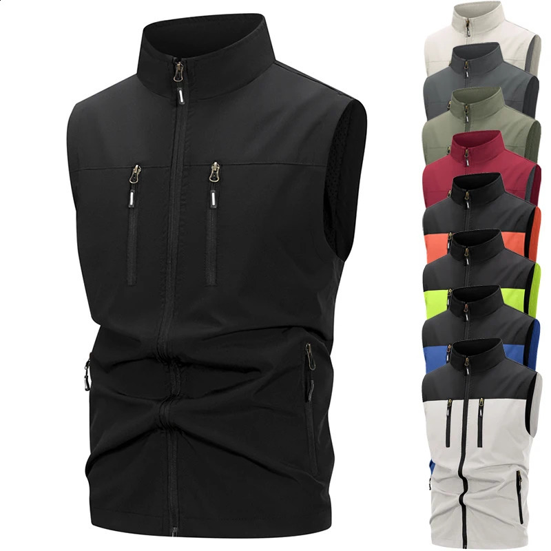 Men's Lightweight Softshell Vest with Zipper Pockets Windproof Sleeveless Jacket for Hiking Golf Outdoor Outwear Windbreaker 260916