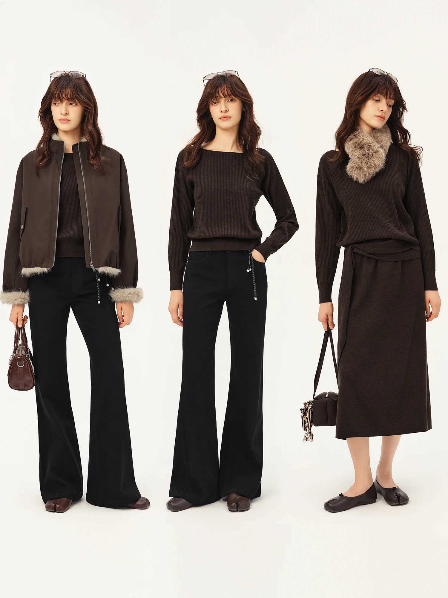 Women's Winter ZIQIAO Two-Piece 2026 Knit Set Boat Neck Sweater A-Line Skirt - Soft Elegant Chic Versatile for Daily WearW260915