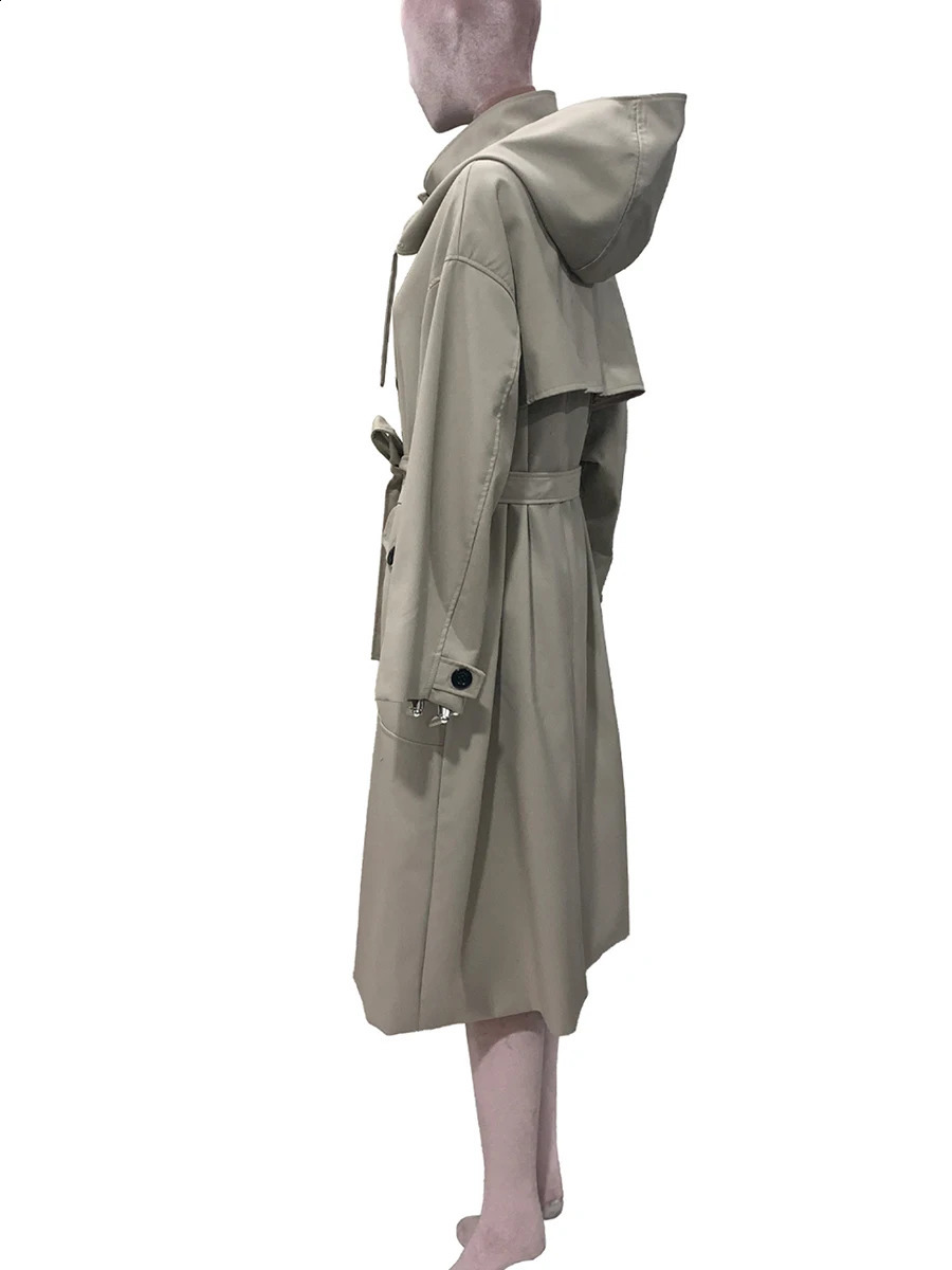 Nerazzurri Spring Autumn Long Oversized Trench Coat for Women with Detachable Hood Double Breasted Loose Casual Korean Fashion 260917