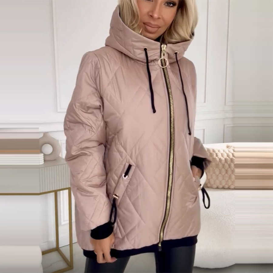 Coats 2025 Casual Winterjas Dames Winter New Coat Hooded Stand Collar Zipper Placket Solid Color Pocket Loose Warm Cotton Jacket H260917