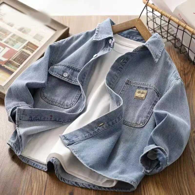 Autumn Windproof Spring Boys Denim Jacket Age 2-12 Outdoor Coat Notched Collar Single Button Long Sleeve Pockets Stylish T260916