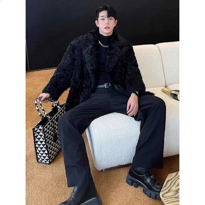 Men Brand Jacket High-Quality Fur Winter Black Blazer Soft Fluffy Faux Fur Coat Trend Long-Sleeved Top Design Clothes NewW260915