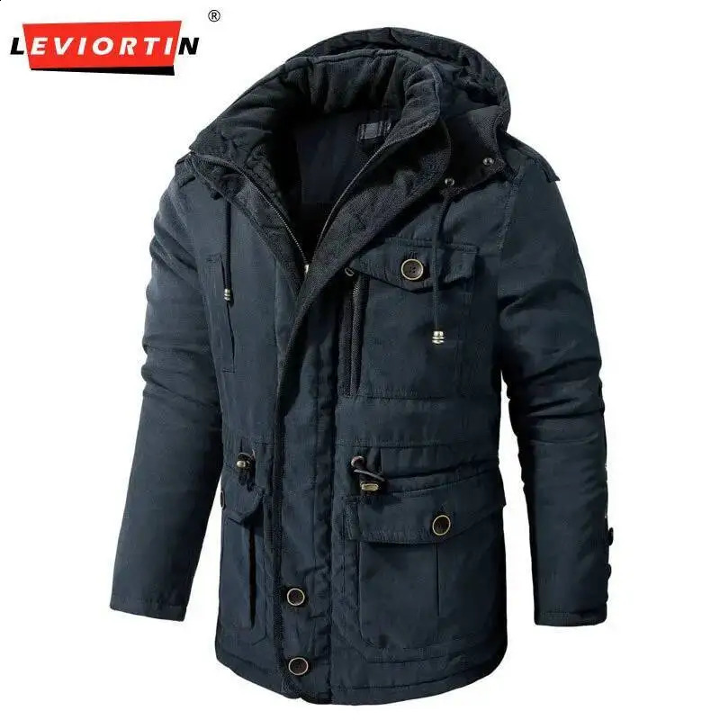 Winter Men's American Fashion Versatile Hooded Cotton Jacket Thickened Multi Pocket Casual Simple Medium Length Top Coats 260916