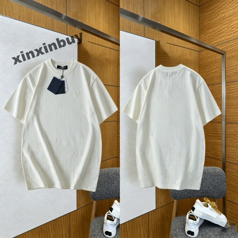 xinxinbuy Men designer Tee t shirt Letter Jacquard Embossed All over Knit Fabric Letter Embroidery Pocket cotton short sleeve women black white XS-2