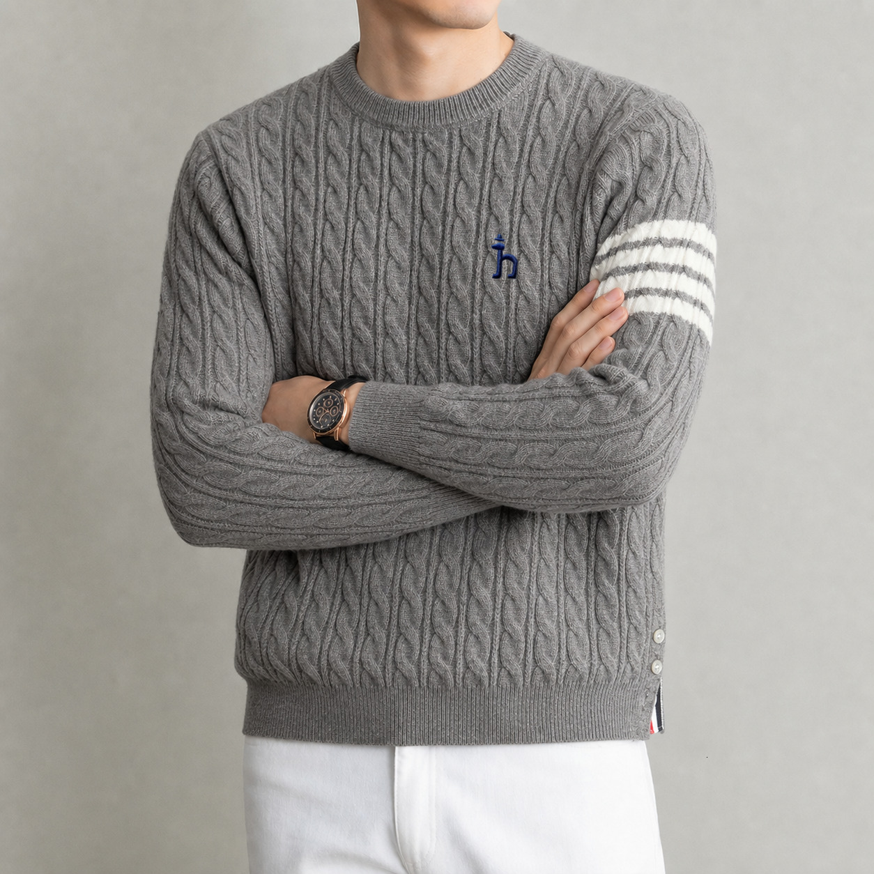 Designer Brand Sweater Men's winter trend striped design boutique dog embroidery Korean casual warm round neck knitted pullover J260917