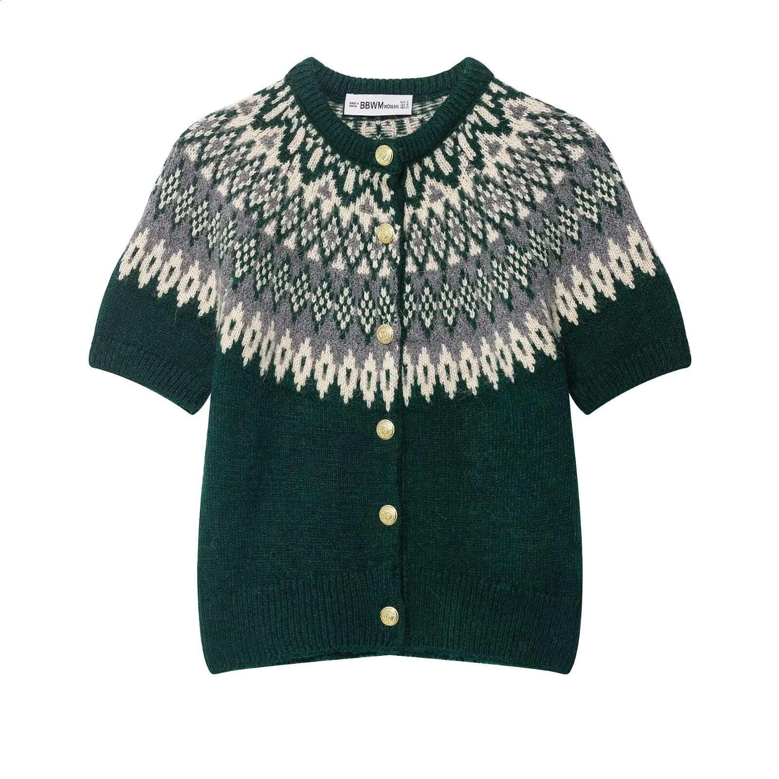 Zevity 2026 Women Vintage Fair Isle Style Jacquard Crochet Knitting Sweater Female Chic ZA Buttons Cardigan Coats Tops CT9483 260917