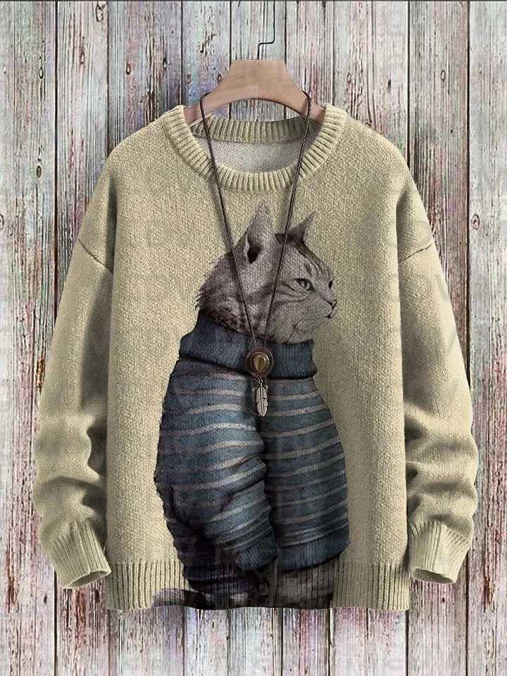 Pattern Cat Art Cute Winter Print Casual Knit Pullover Sweater Men's For Women's Pullover J260916
