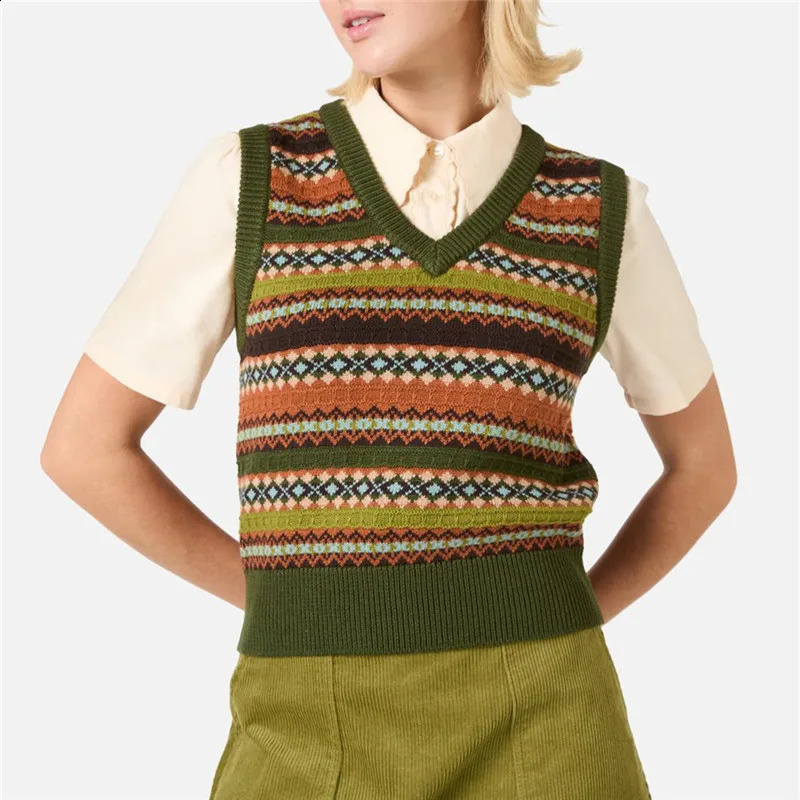Sweater Vest Women V Neck Japanese Striped Stylish Harajuku Allmatch Unisex Clothing Knitwear Y2K Baggy Streetwear 260917