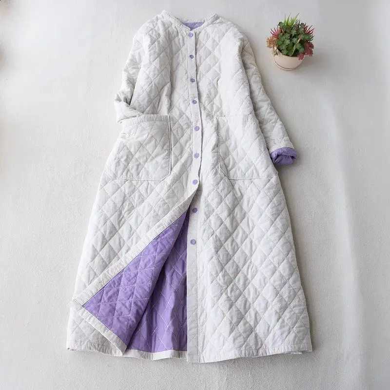 Oversized Quilted Cotton Jacket Women - Long Thin Casual Coat Loose Fit Solid Color Full Sleeve Versatile Commuting Wear Z367 H260917