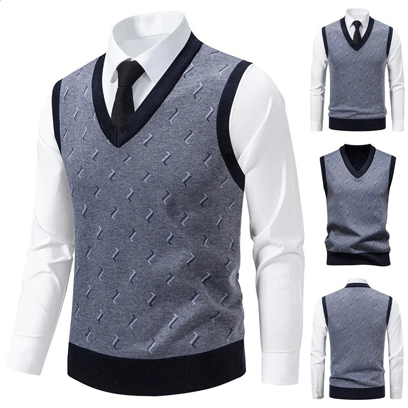 Men's Vneck Knitted Sweater Warm Autumn Winter Diamond Grid Twisted Flower Casual Fashion Versatile Knit Top 260910