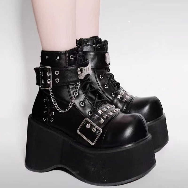 Boots New fashionable Comfortable Women Platform Soft Women's Ankle Boots Elegant Dark Motorcycle Women's Leather Boots Zapatos D260917