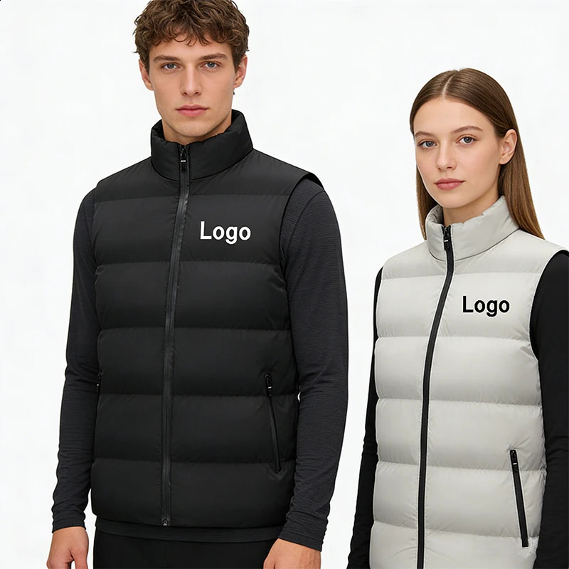 Customized Sleeveless Zipper Vest Men Fashion Personality n Down Windproof Winter Coat Women Stand-up Collar Waistcoat 260916