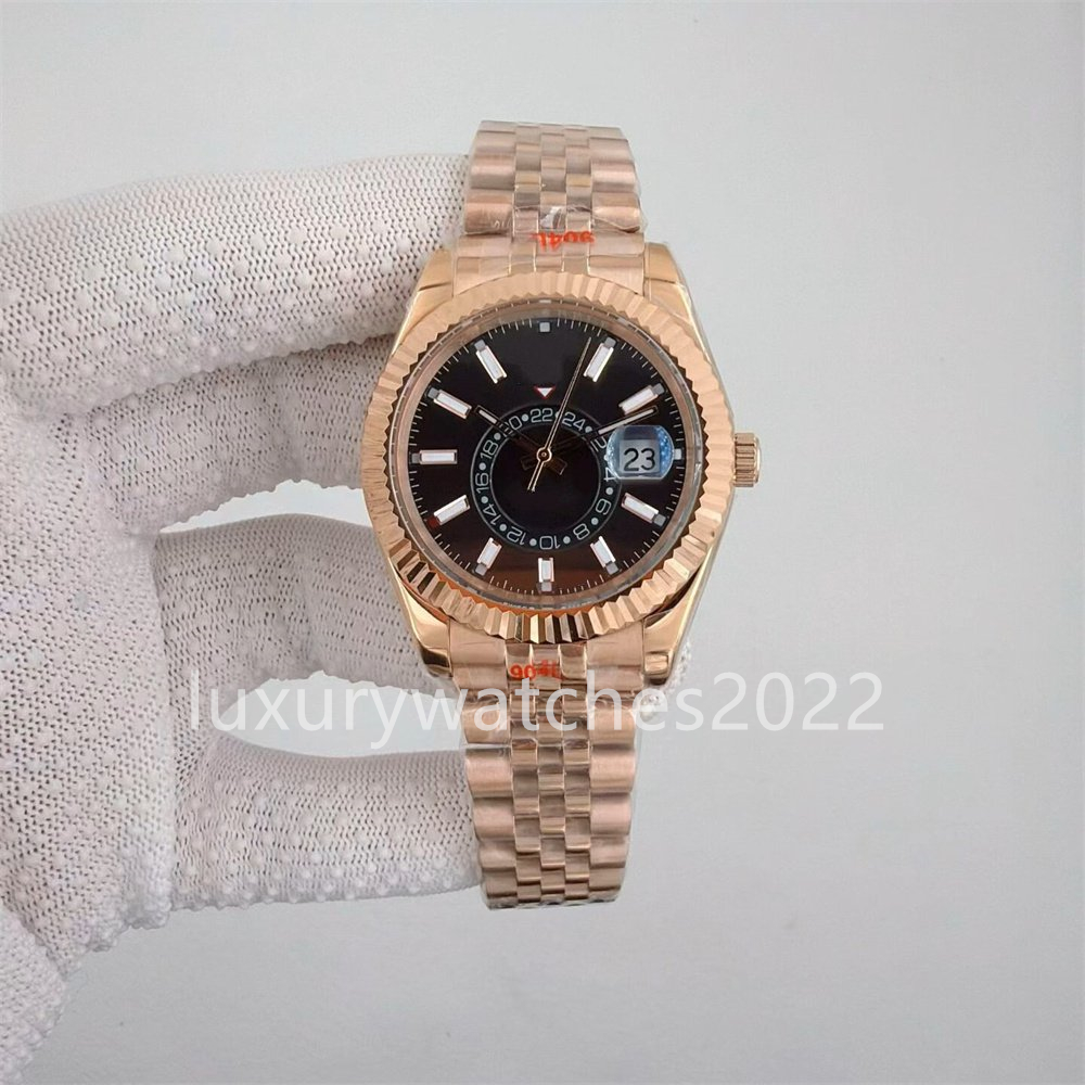 High Quality Watch Men 42mm Black dial SKY Automatic mechanical watches Date Rose gold Jubilee stainless steel bracelet Luminous Mens Wristwatches