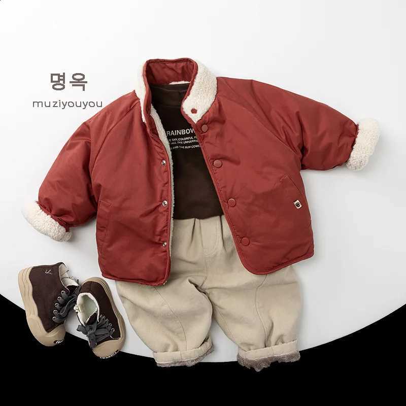 Children 2025 Winter Double New Sided Jacket Long Sleeve Boys Girls Plus Velvet Thick Coat Solid Kids Lamb Fleece Padded Jacket J260917
