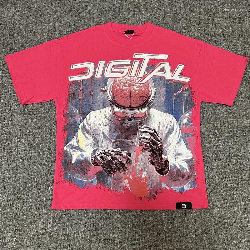 High Street Trend Vintage DIGITAL T-shirt Do Old Rhinestone Short-sleeved Men's Women's Couple Letter Print Loose Top Tshirt