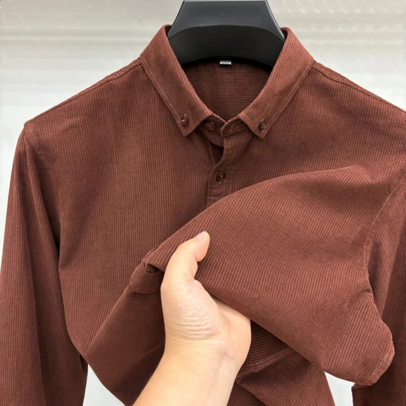 100 Cotton Corduroy Shirt Green Long Sleeve M4XL Spring Autumn Slim Fit Candy Color Collection 260917