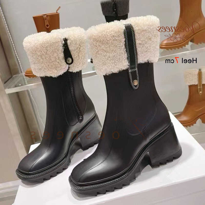 New Shearling Trim Women's Mid Calf Boots Block Heels Side Zipper Winter Warm Fleece Lined Platform Non Slip Chelsea Boots Shoes D260917