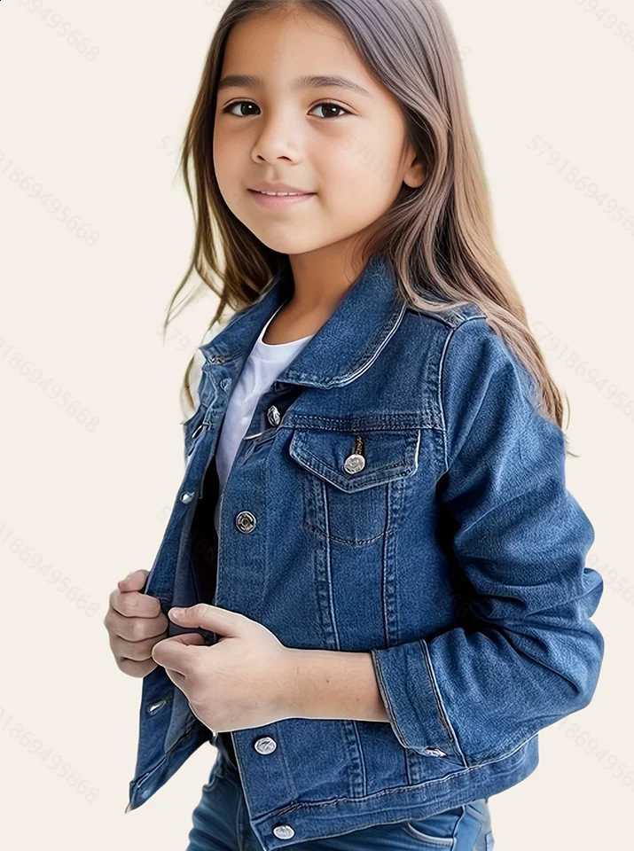 3-14 Years Girls' Lapel Denim Jacket Spring/Fall Street Style Preppy Denim ClothingT260916