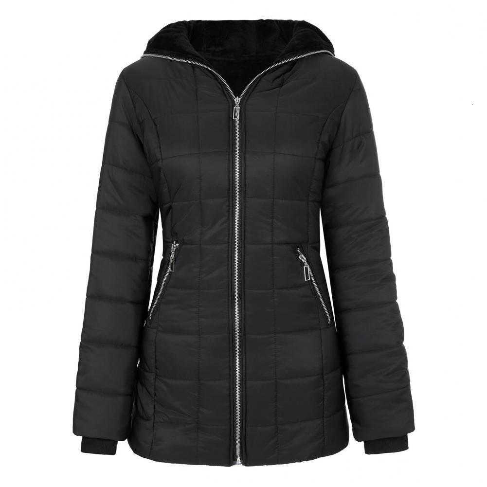 Coat 2026 Cotton Women Winter with Hood Zip-up Plush Lined Padded Down Jacket Winddoof Mid Length Long Sleeve with Elastic Cuffs H260917