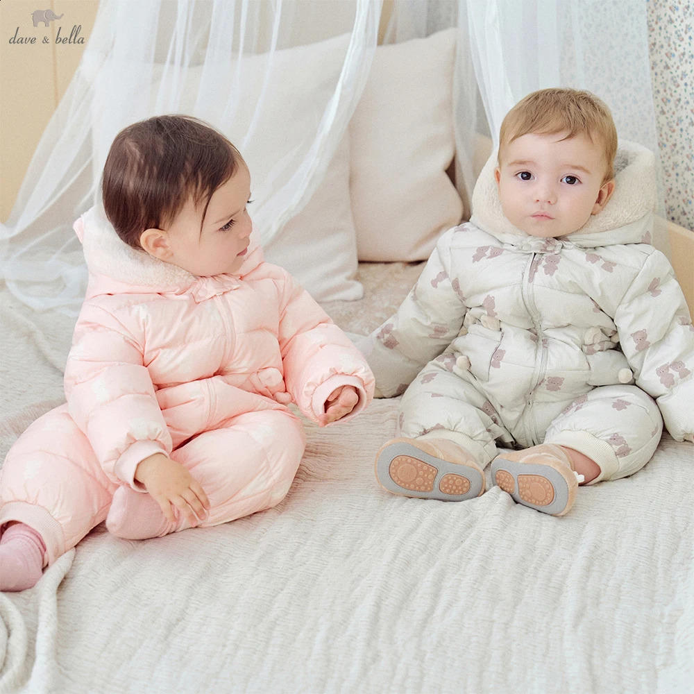 Dave Bella Baby Winter Down Jumpsuit Jacket Girls Boys Thicken Warm Romper Print Down Coats born Creeper Clothes DB4254614 260915