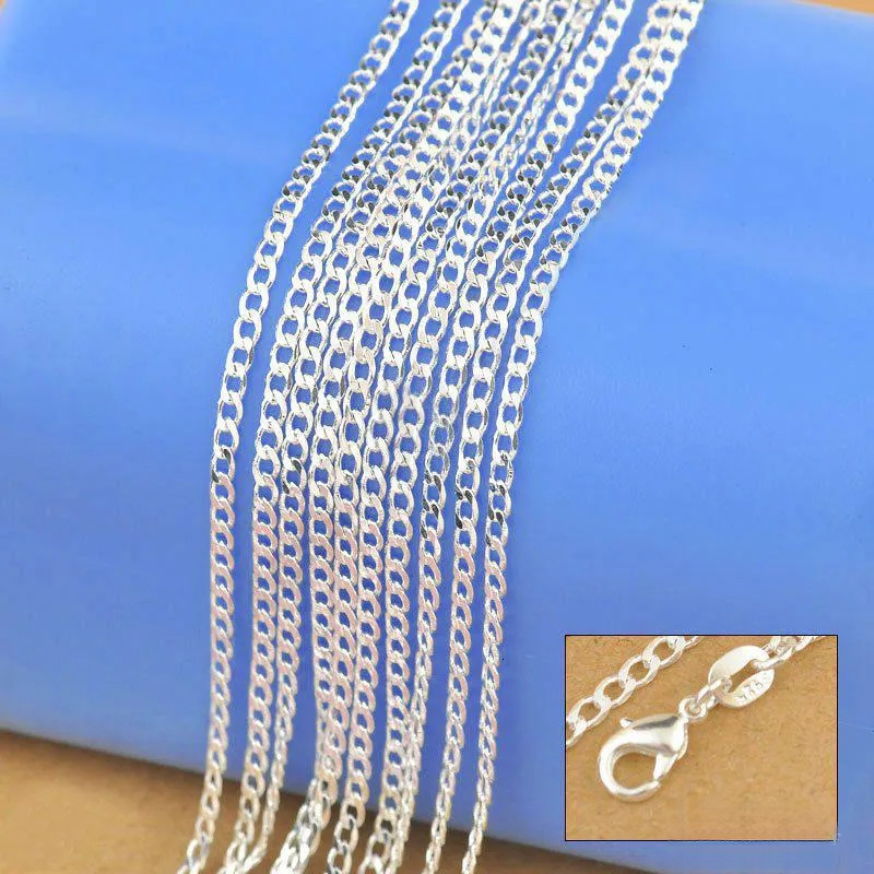 2017 New Factory Sale 10PCS 16 30 Genuine Solid 925 Sterling Silver Fashion Curb Necklace Chain Jewelry with Lobster Clasps