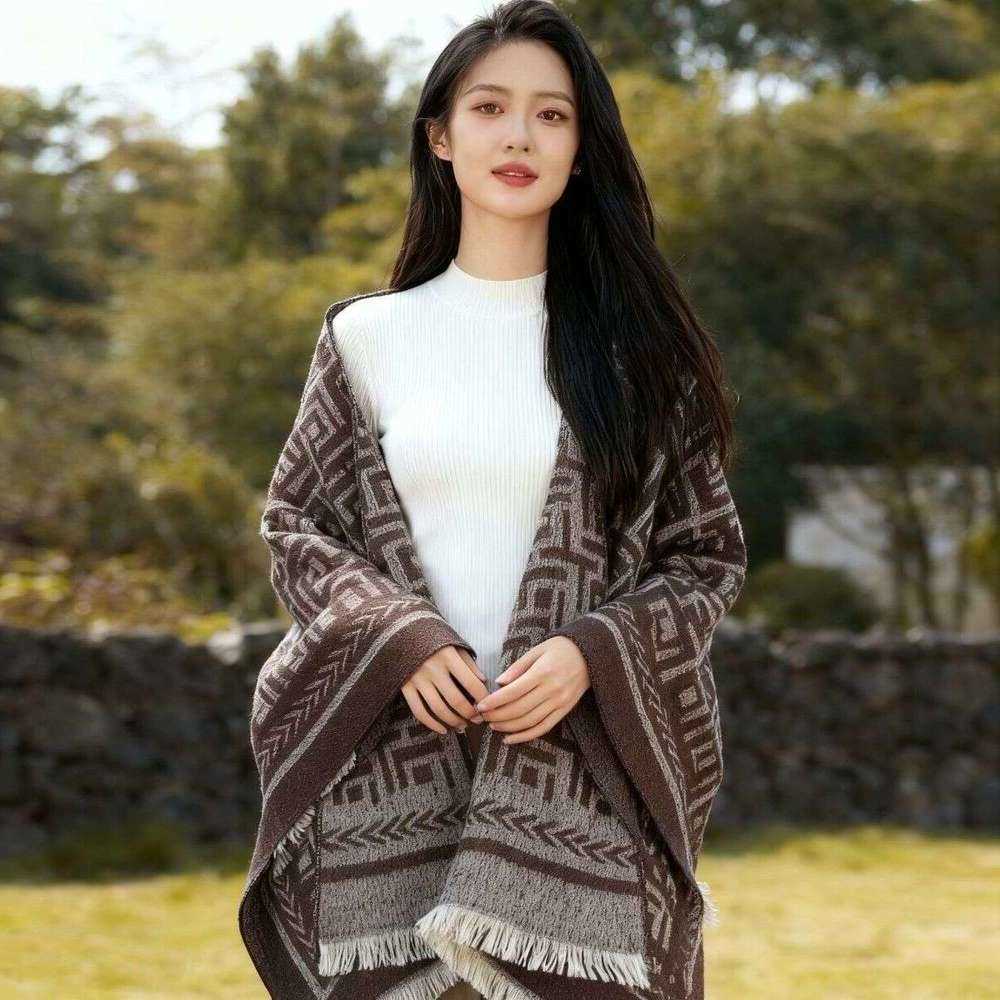 Autumn Double-Sided Winter Shawl European Style Elegant Slim Thickened Scarf Office Warm Travel Outerwear Cape S2609175TJN