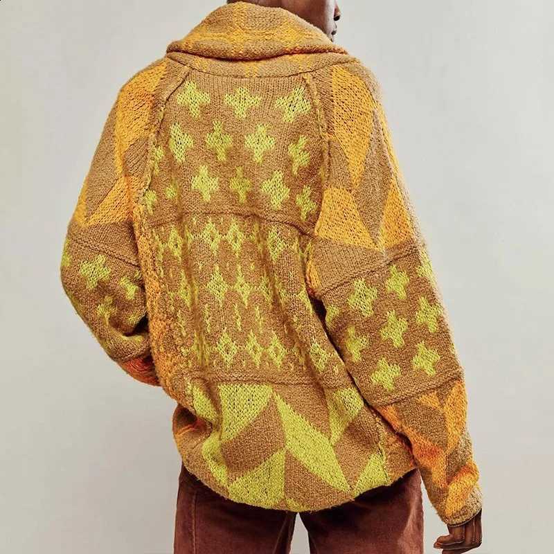Y2K Fall/Winter 2025 New Knitwear Abstract Print Lapel Loose Long Sleeve Knit Sweater Women J260916