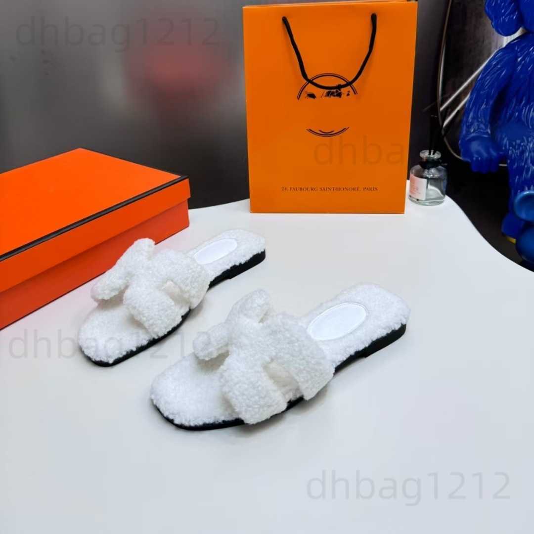 Aima simple furry slippers for women new autumn and winter styles flat thick-soled versatile casual slip-on sandals T260917
