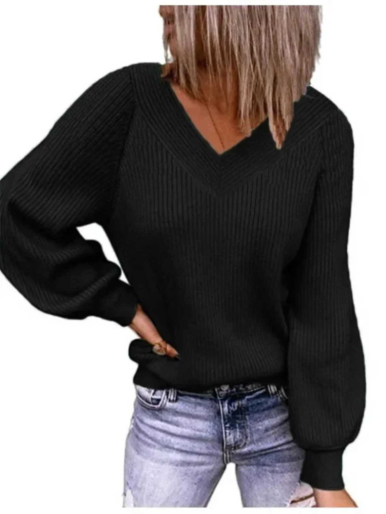Women's S-3XL size 2024 autumn/winter new oversized loose knit V-neck solid color pullover for women in Europe and America S260917LBA7