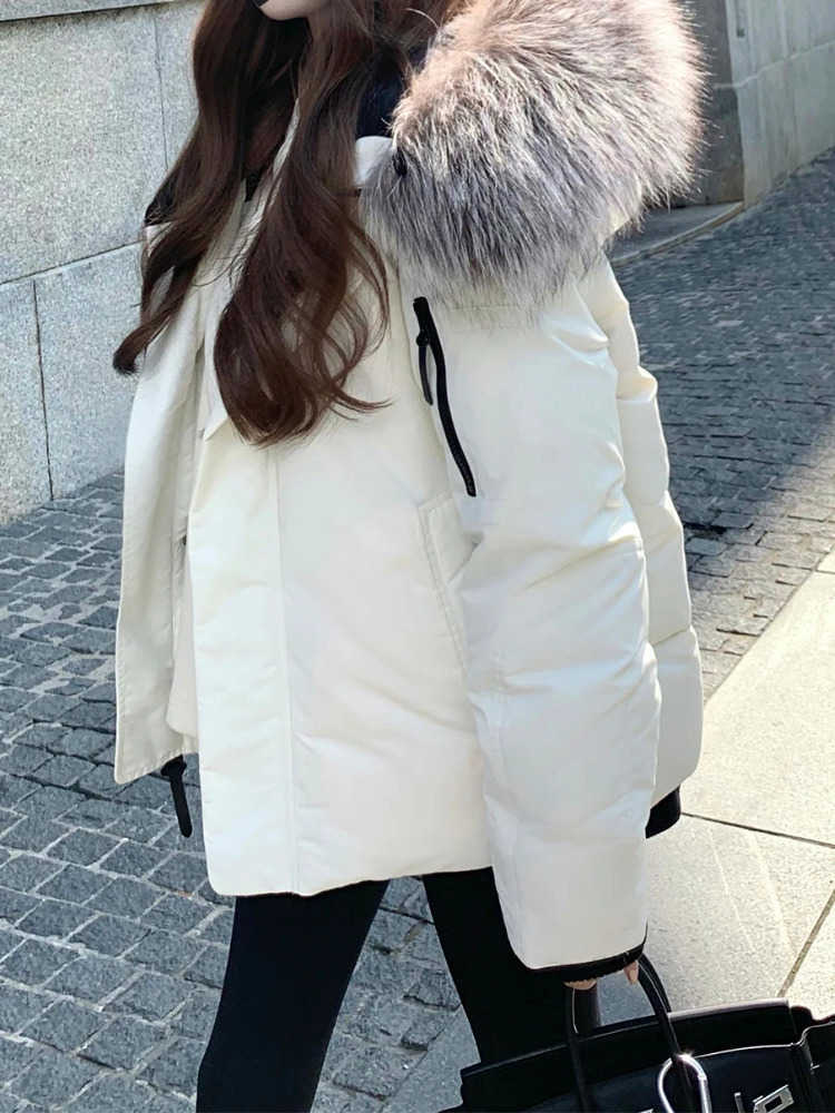 Coat Winter Warm White Elegant for Women Solid Zipper Casual Hooded Jacket Female Korean Style Simple Vintage Parkas 2023 New H260917