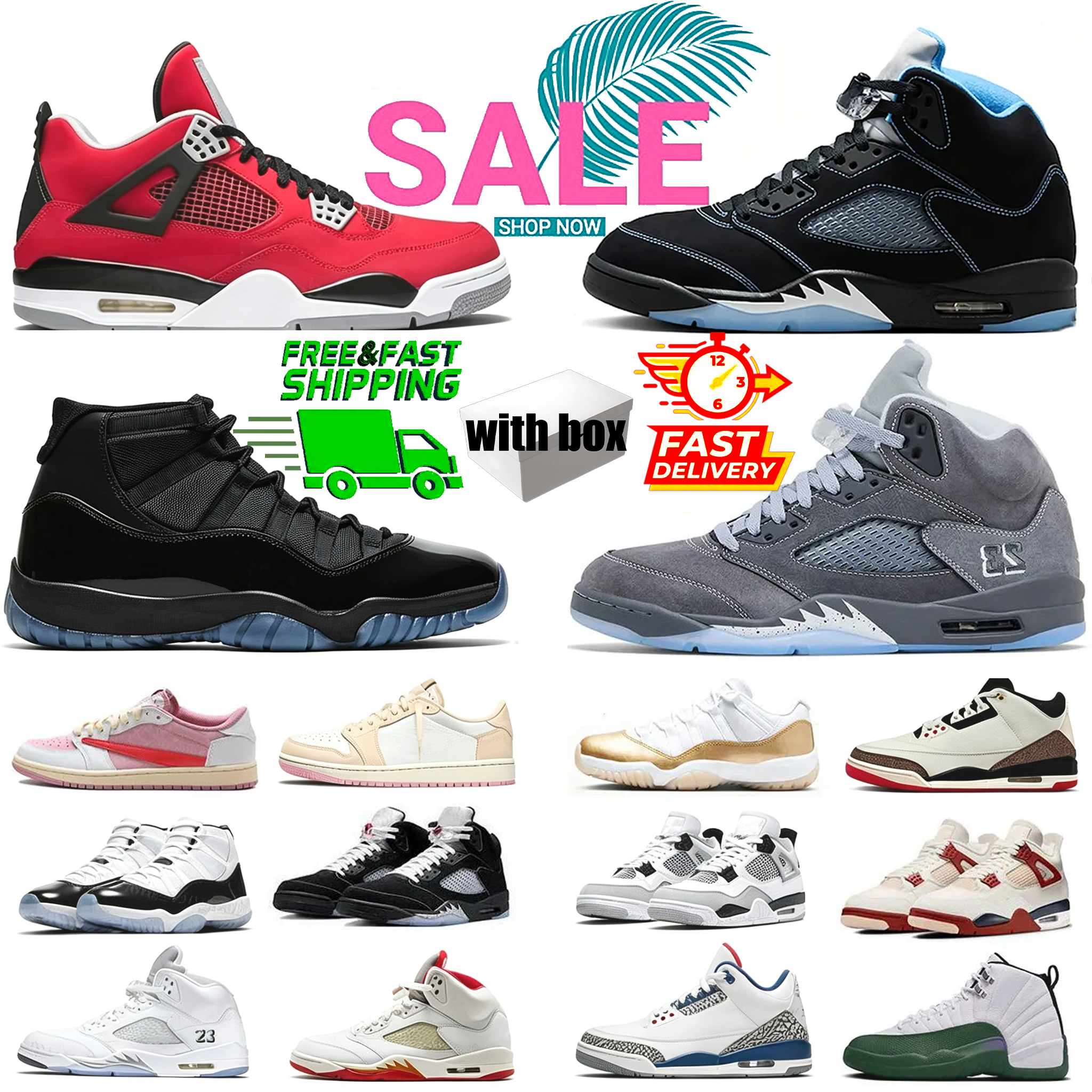 4s 5s 11s 12s designer Basketball Shoes men women sneakers Wolf Grey Bloodline Gamma University Blue Toro Brick White Metallic Black Cat Basketball