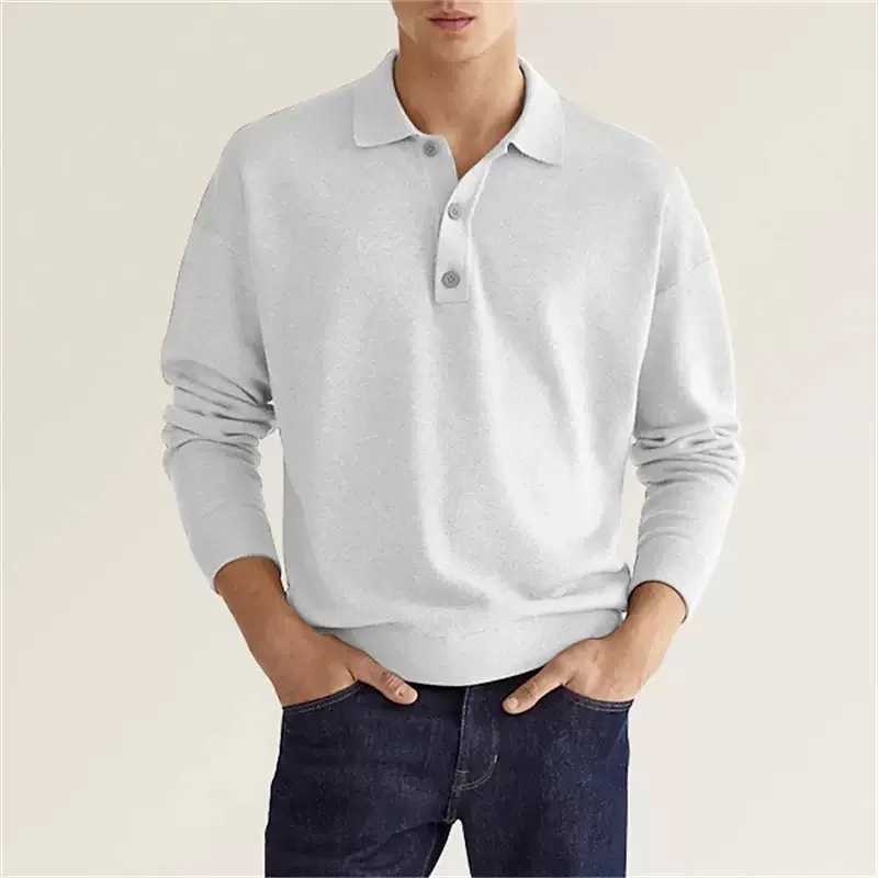 Men's long-sved lapel polo shirt loose-fitting and casual sports T-shirt button-down top for work occasions Q260917