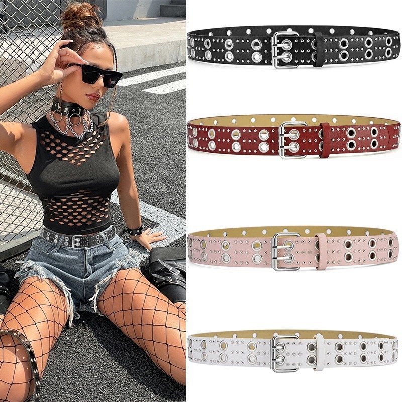 Women's Trend Fashion Double Hole Punk Hip Hop Rock Style Subculture Y2K Punch Free Belt for Men and Women W260917