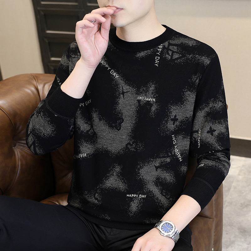Fashion Daily Luxury Clothing 2026 European Style Winter High End Jacquard Casual Base Layer Sweater Men's Knit Undershirt