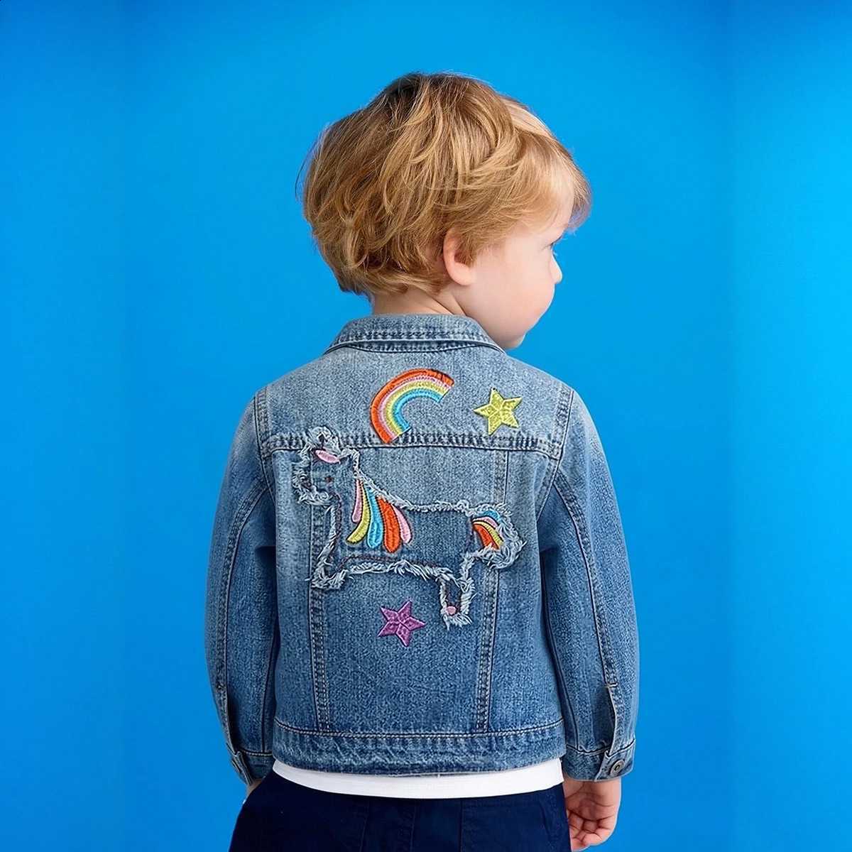 Embroidery Cartoon Unicorn Baby Girls Denim Coats Kids Jeans Jackets Toddlers Denim Jackets Children Outerwear ClothesT260916