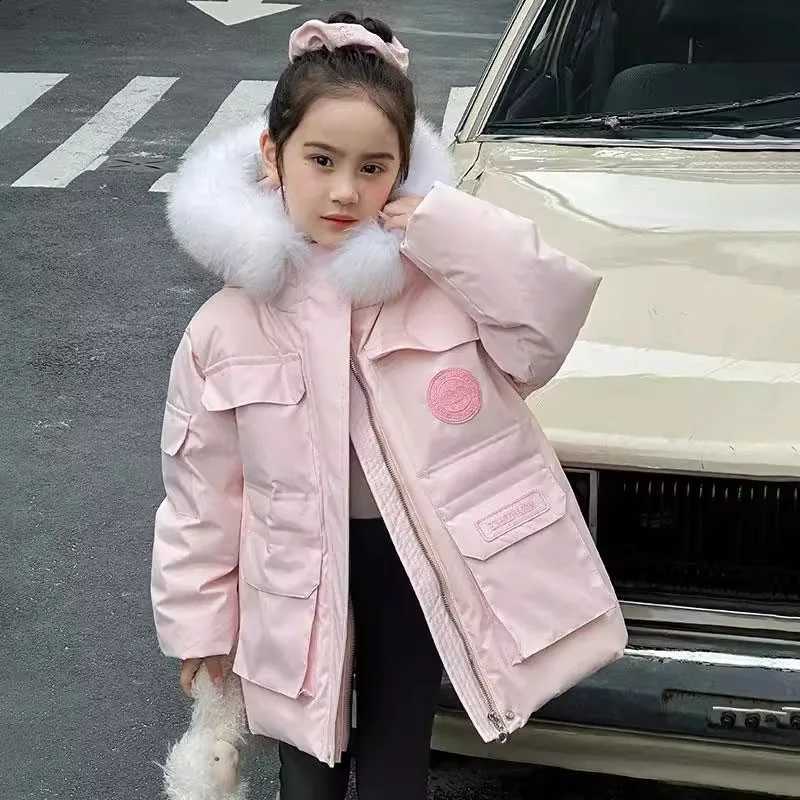 Jackets OLEKID Winter Kids Down -15 Teen Girls Sweet Solid Color Fur Hooded Thicken Cotton Warm Coats Children Outdoor Snowsuit J260917