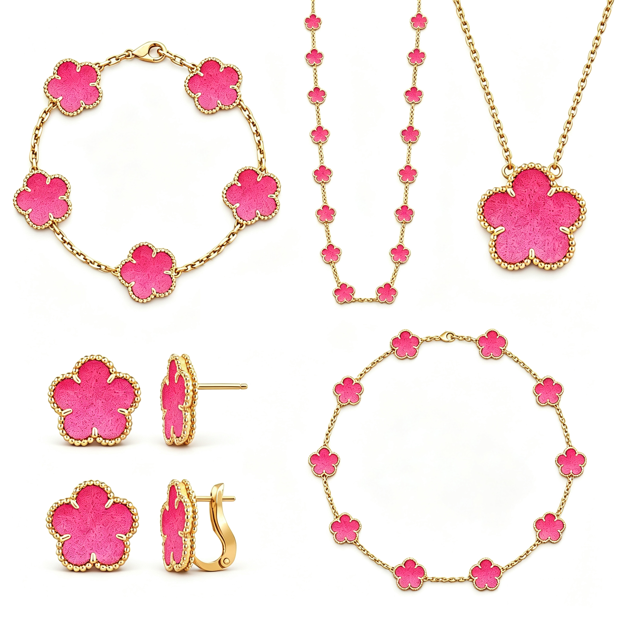 clover designer bracelet earrings jewelry set luxury jewelry for women translucent glitter powde15mm v gold pendant necklace set high quality