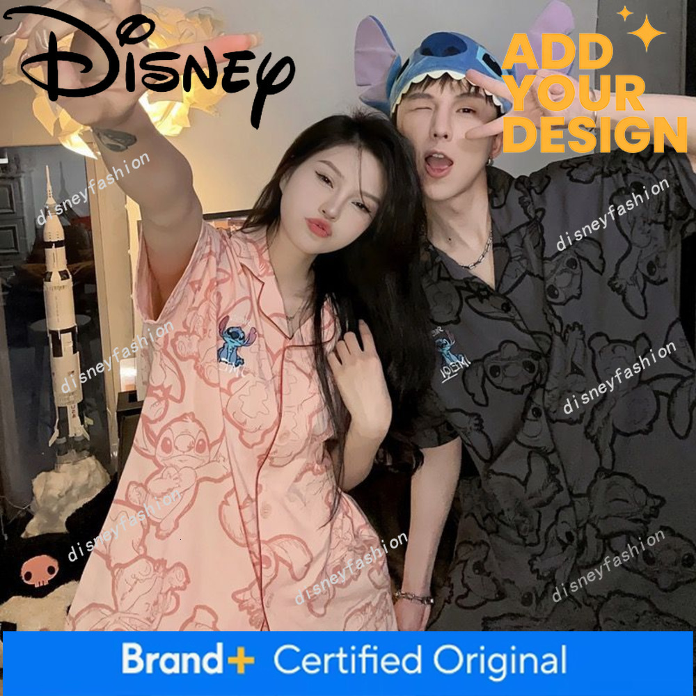 New summer pajamas for men and women, cartoon-style cotton-like Stitch, Japanese-style couple's short-sleeve shorts, cute home wear set c3