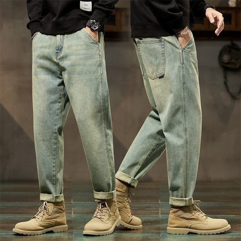 Men's Spring 2026 Loose Harem Pants Denim Retro Solid Comfortable Harajuku Straight Jeans Simple Fashion Versatile Cargo Trouser 260916