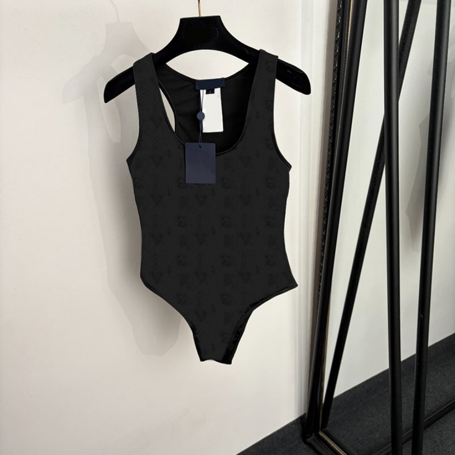 Brand Letter Monogram Bodysuits Women Designer Sexy Black Deep V bikinis Summer Vacation Island Trip Spa Swimwear