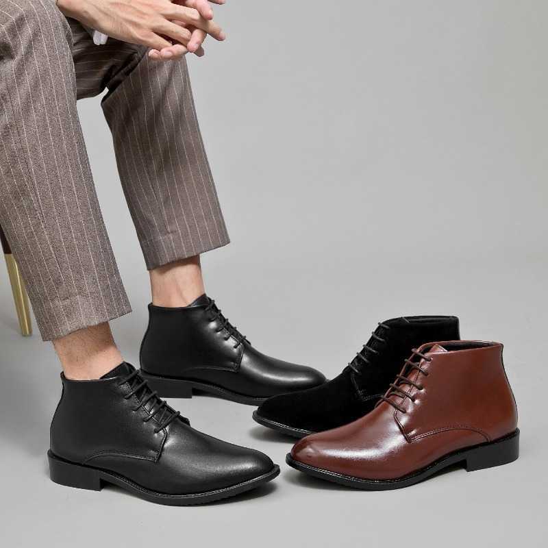 PU New Chelsea Brown Boots fashion Versatile Business Casual British Style Street Party Wear Classic Ankle Boots Men Shoes D260917