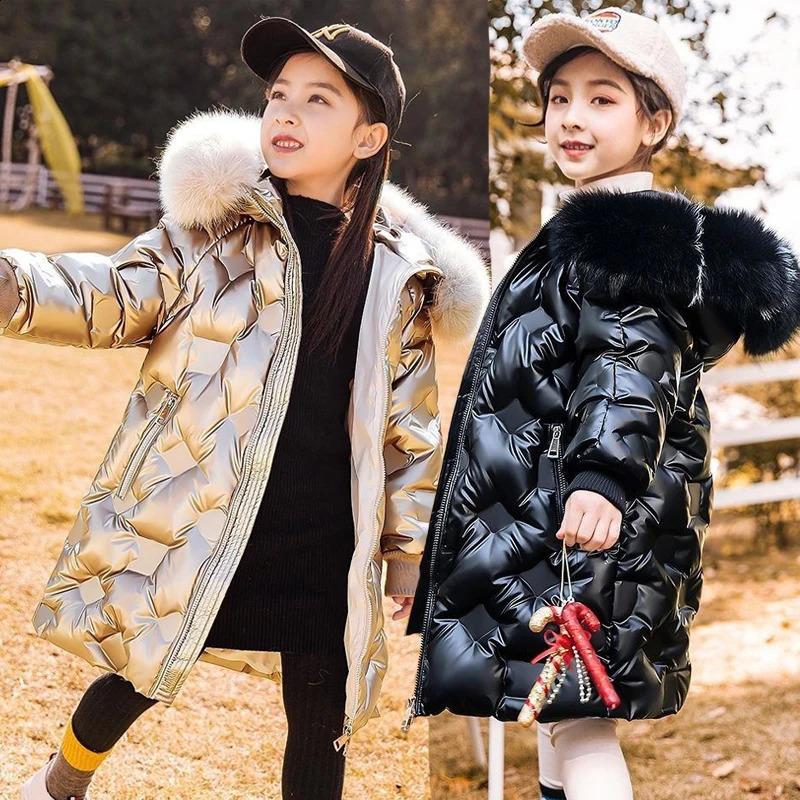 5-14 Years Teenagers Girls Winter Jacket Big Fur Collar Long Style Cold Proof Hooded Coat For Kids Thick Keep Warm Clothes260916