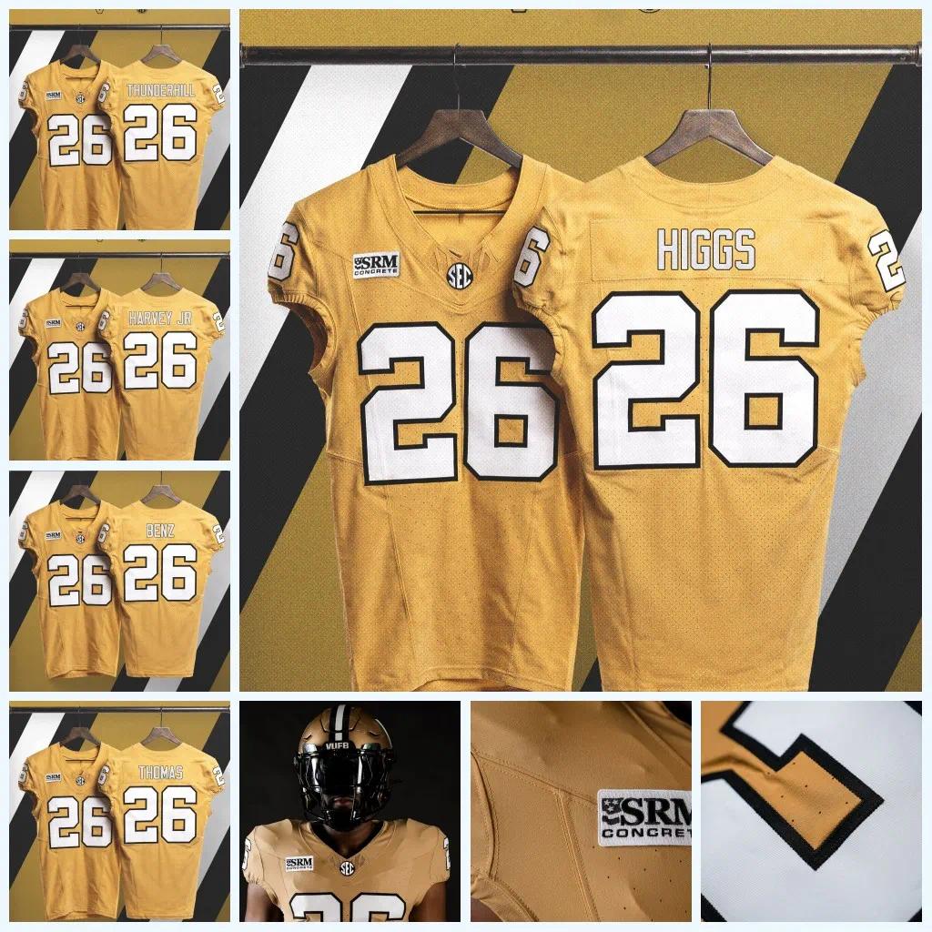 Custom VanderbiltCommodoress 2026 Gold Jersey Any Name Number Embroidered Letter Number Design Polyester 123