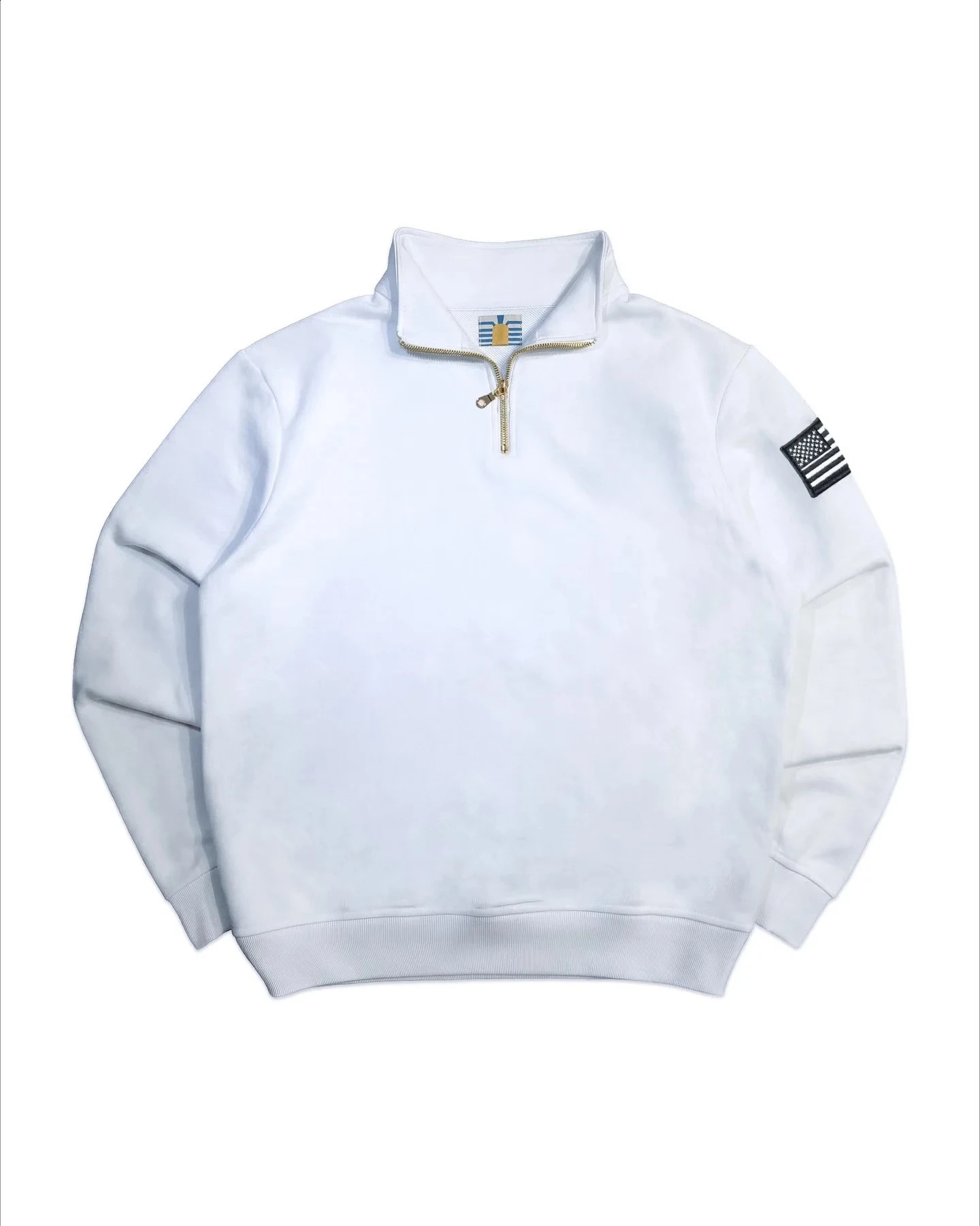 Y2K America Retro Embroidery Pullover White Quarterzip Stand Collar Polo Shirt Sweatshirt Casual Men Clotheing 260916