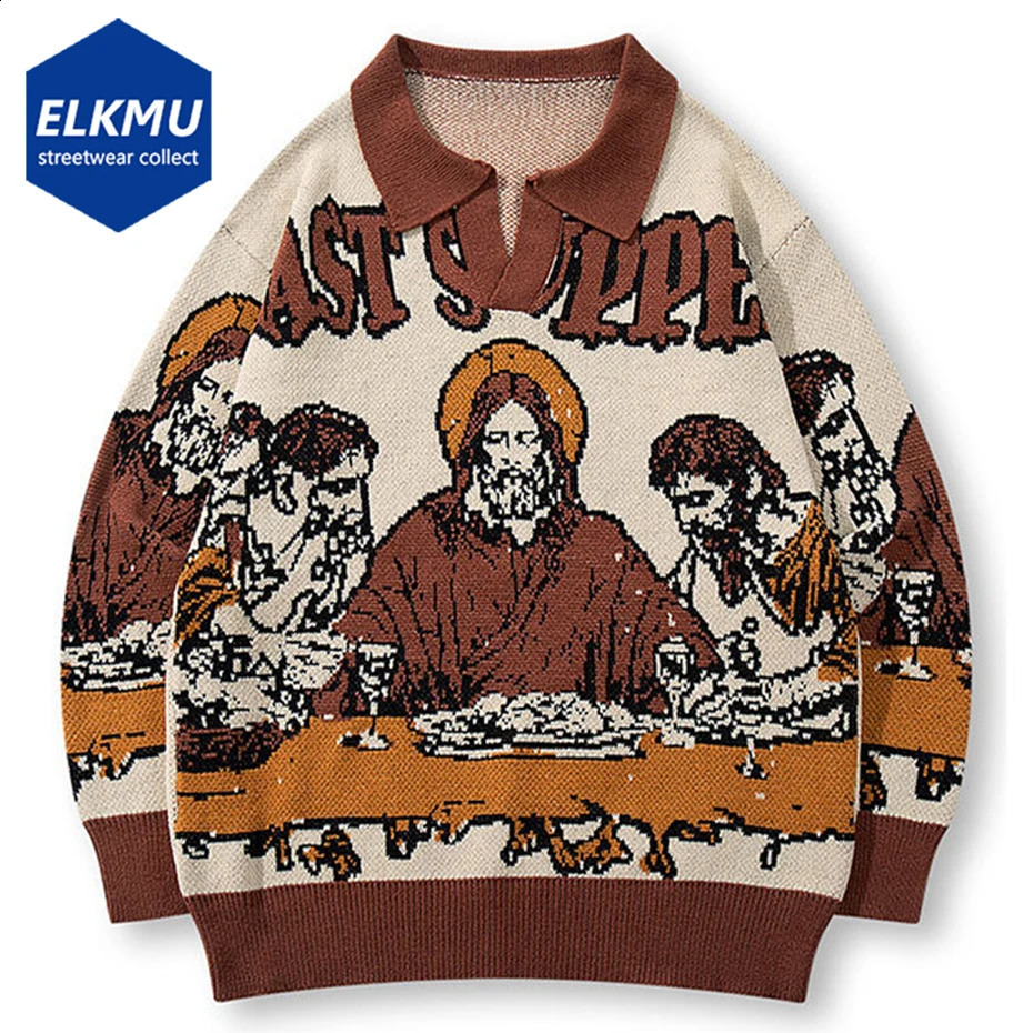 Vintage Oversized Men Sweaters Streetwear Harajuku Hip Hop Sweaters knit Jumpers Casual Loose Retro Y2K Sweaters Knitwear260916