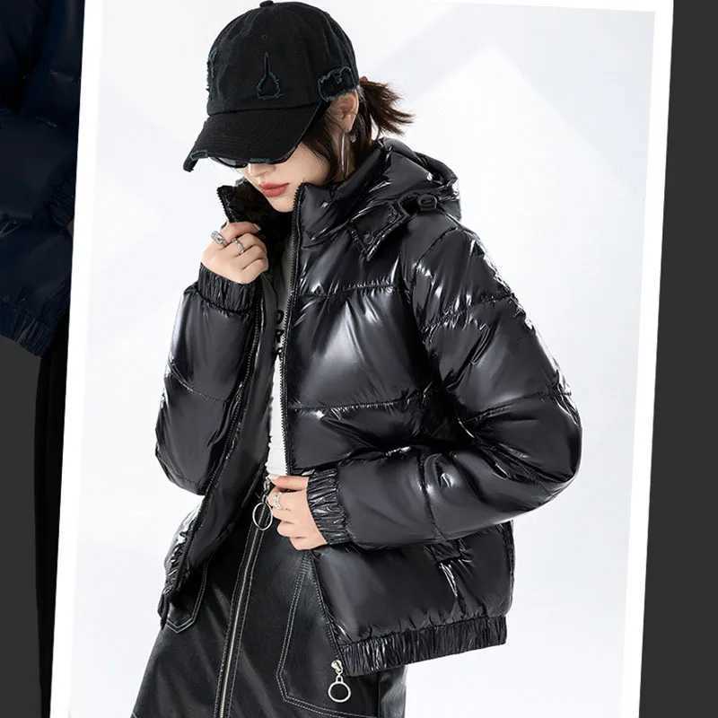 Winter Women Wash Free Shiny Down Cotton Jacket Detachable Hat Thickened Bread Parkas Female Korean Short Trendy Puffer Outwear H260917