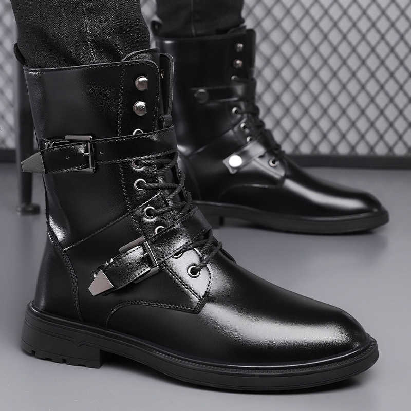 Genuine Leather Men Boots Gothic Punk Dance Men Boots for Square Heels Mid Calf Warm Soft Leather Motorcycle Men Boots D260917
