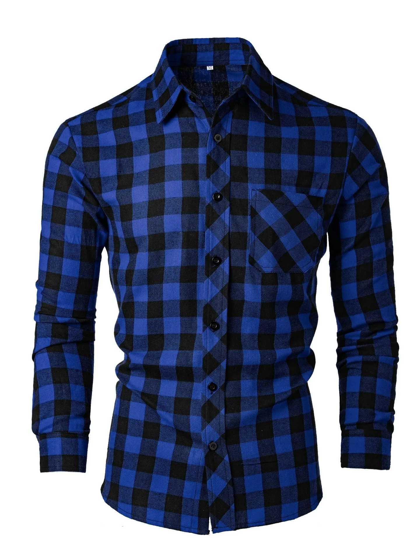 Men's Spring and Autumn New Leisure Long Sve Lapel Plaid Shirt Q260917