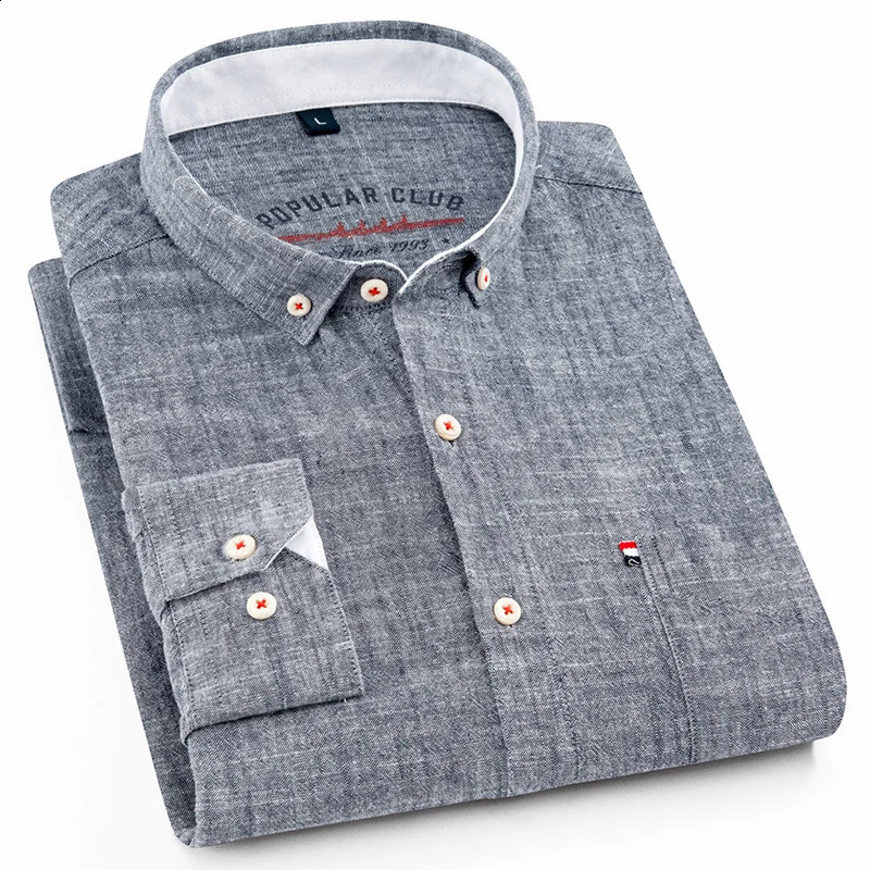 Shirt Men's Fashion Solid Color Cotton Linen Everything Trend British Style Casual Business Formal Long-sleeved Shirt 260916